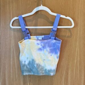 North Hall Yellow, Purple, Green Fitted Crop Tank Top with Buckle Straps